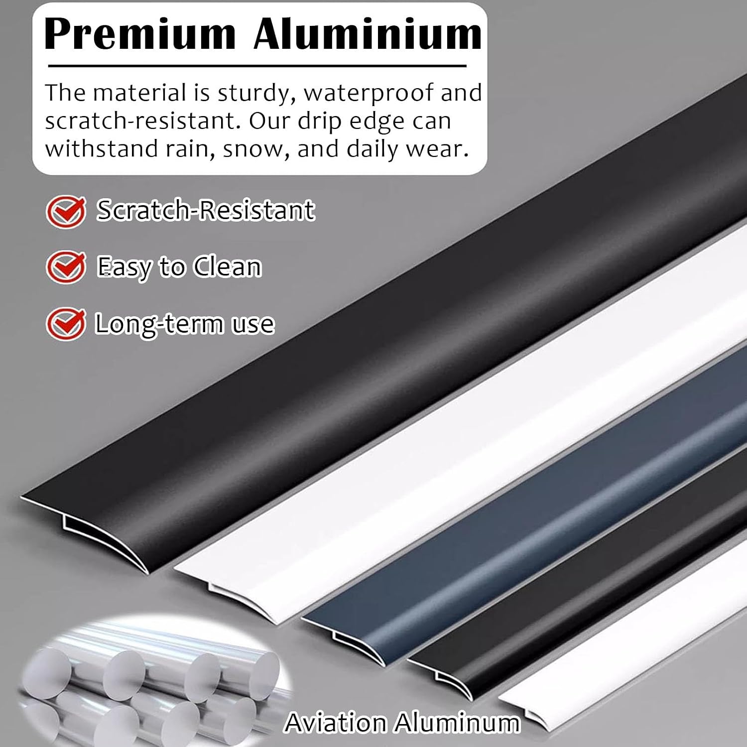 20 32 52 64 76 84 96 in Length Curved Eagle Beak Rain Diverter Strip, Window Nosing Gutters Molding Trim, Waterproof Aluminum Eave Nosing Drip Channel(C-5 PCS,L 64IN W 1.6IN)