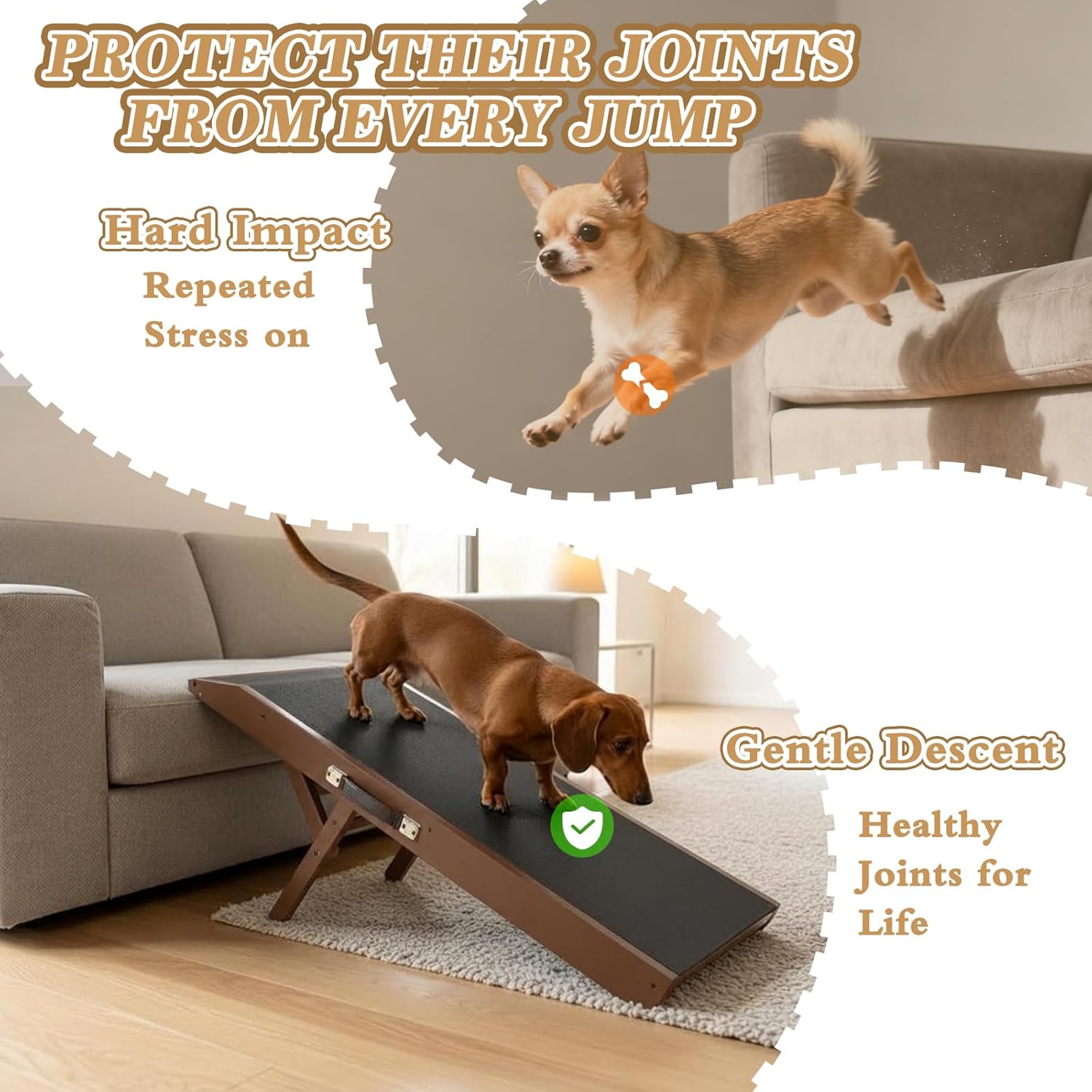 Dog Ramp for Couch,Birchwood Dog Bed Ramp for Small Dogs, 4-Level Adjustable (8.6"-20.9") Foldable Pet Ramp, Wide Non-Slip EVA Surface with Glow Strips, Solid Birchwood 200Lbs