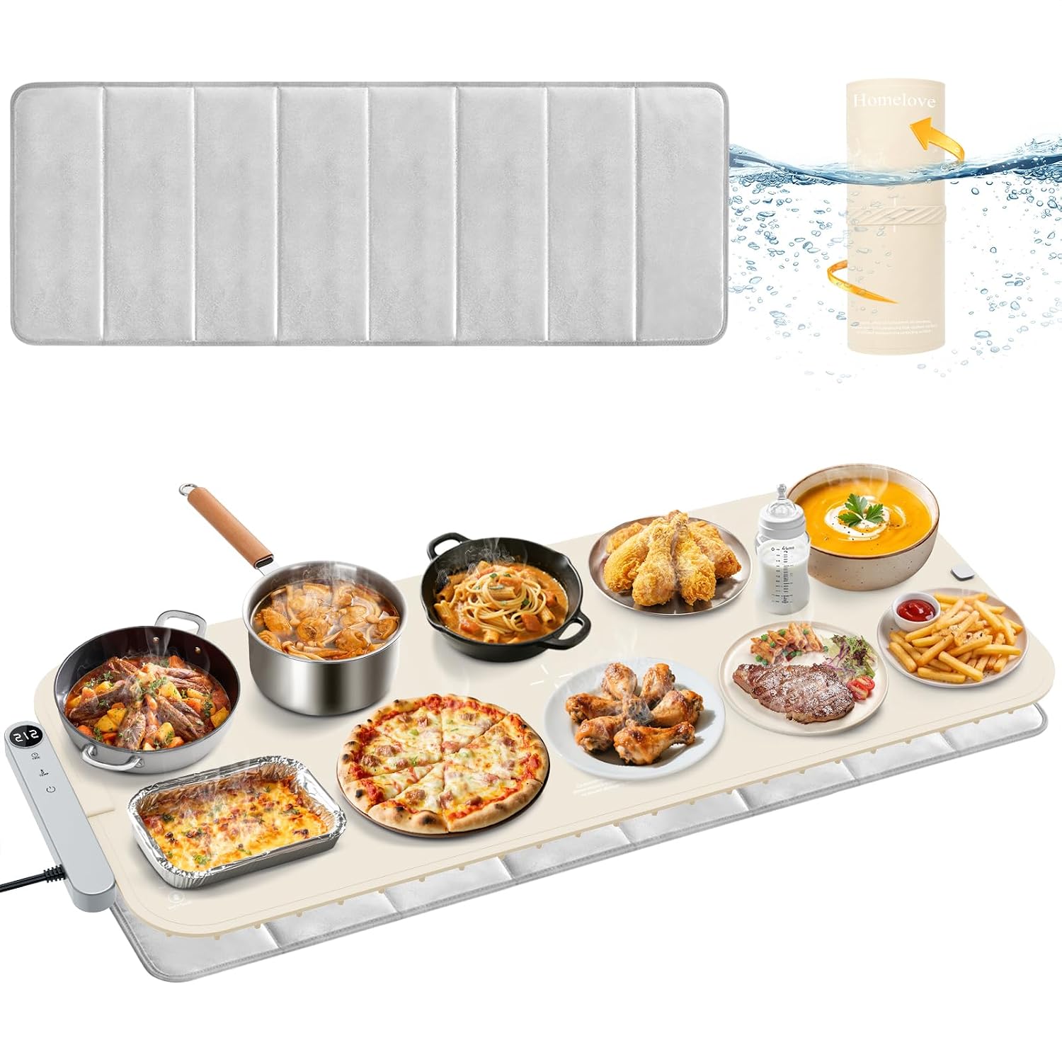 Homelove Warming Mat for Food - Electric Warming Tray with 7-Level Temp Settings & 6 Hours Timer, Full Surface Graphene Heating, Waterproof Dishwasher-Friendly Food Warmer for Parties, Kitchen (Khaki), view 10