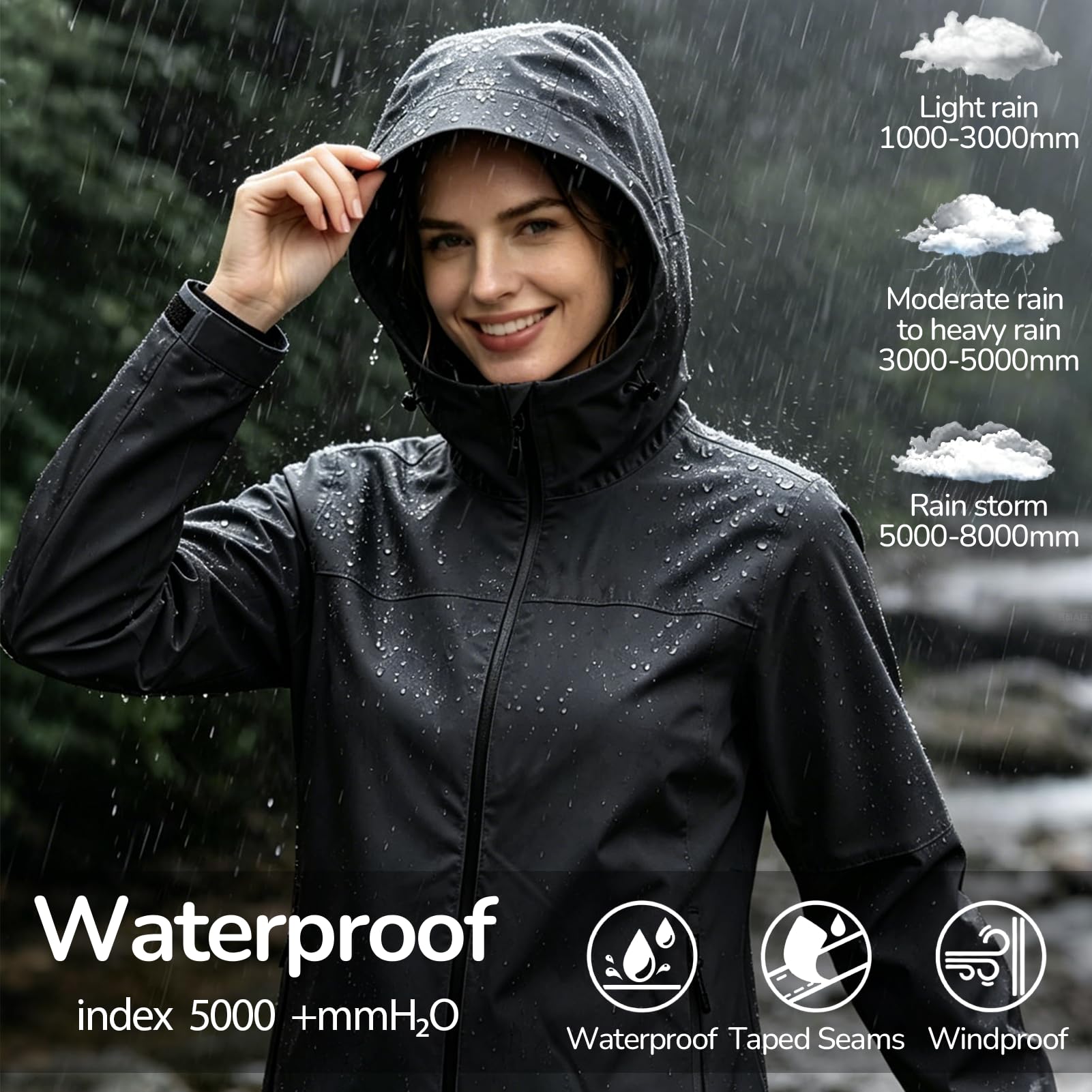 Veste Imperméable Femme Coupe Vent Femme Impermeable Veste de pluie avec capuche pour le cyclisme, la randonnée et l'escalade
