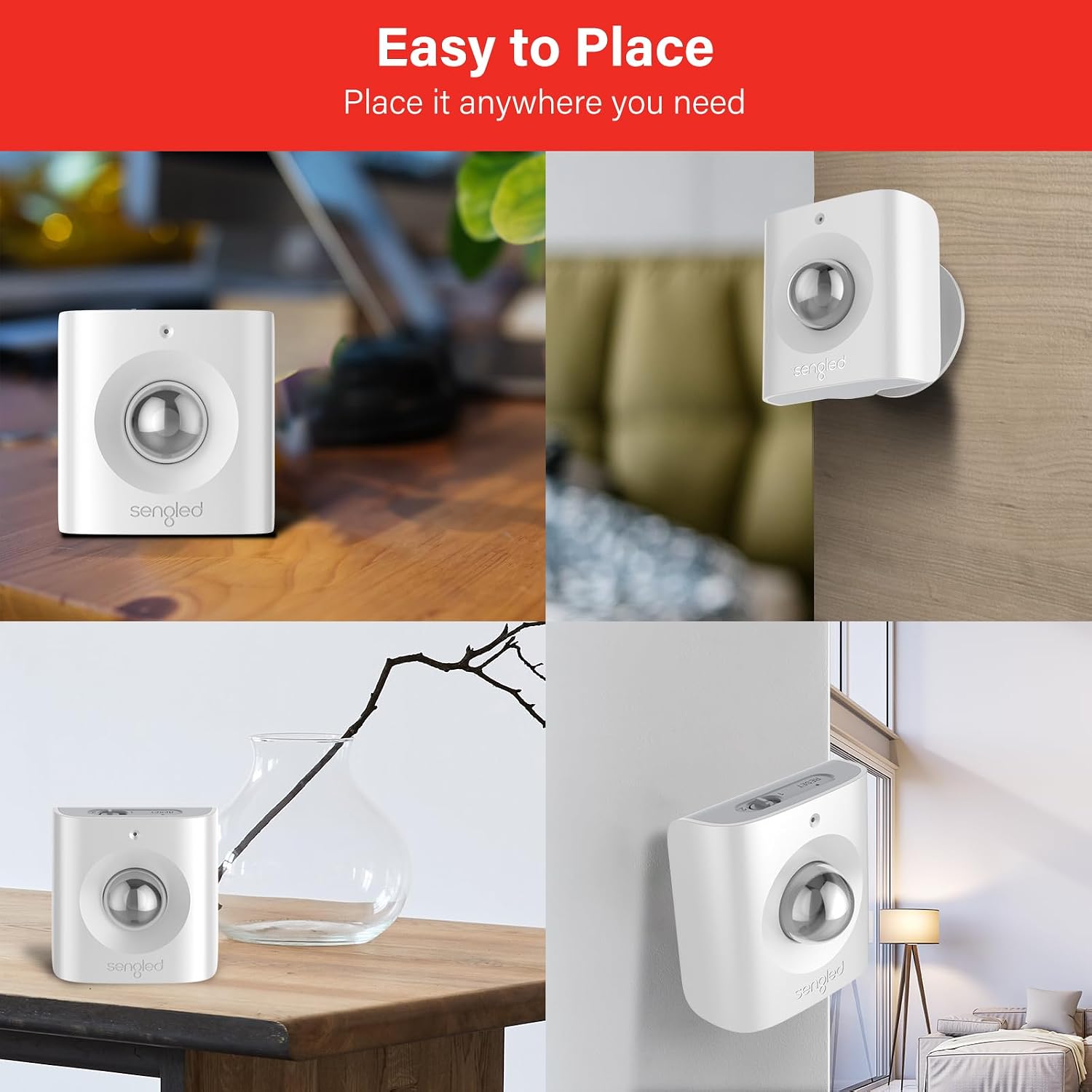 Sengled Zigbee Motion Sensor, Zigbee Hub Required, Pet Friendly, Works with SmartThings, Echo 4t'h, Hubitat or Echo Devices with Build-in Zigbee hub, 4 Pack