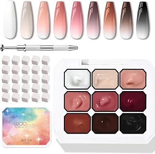 Pat Pat Gel,Ombre Gel Nail Polish Gradient Patting Gel Nail Kit for Painting DIY Nail Art No Wipe, Blooming UV/LED Curing with Tweezer and 100Pcs Nail Sponges for Ombre (9 colors A)
