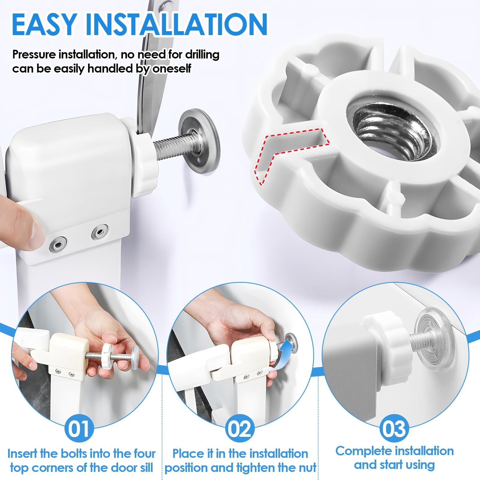 4Pcs Stair Gate Screws M10 Threaded Spindle Rods Stairgate Pressure Fit Screws Extra long Baby Gate Fixtures Stairgate Parts Replacement for Baby and Pet Safety Doors Walk Thru Door 10mm White - Image 3