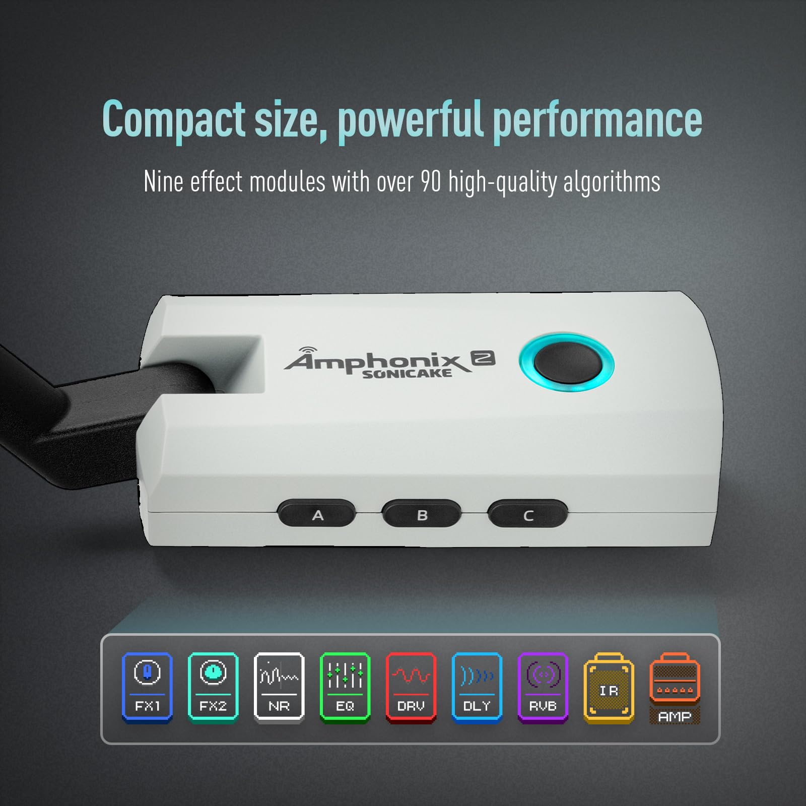 SONICAKE Verstärker Gitarren Kopfhörer 50 Werkspresets, 9 Effektmodule, BT, App Steuerung, USB Audioaufnahme Amphonix 2 QAP-50