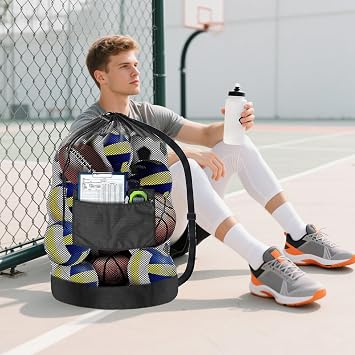 Mesh Bags Drawstring, Heavy Duty Large Capacity Drawstring Mesh Bag, Sports Outdoor Recreation Accessories for Cloth Beach Football School Picnic Volleyball Park