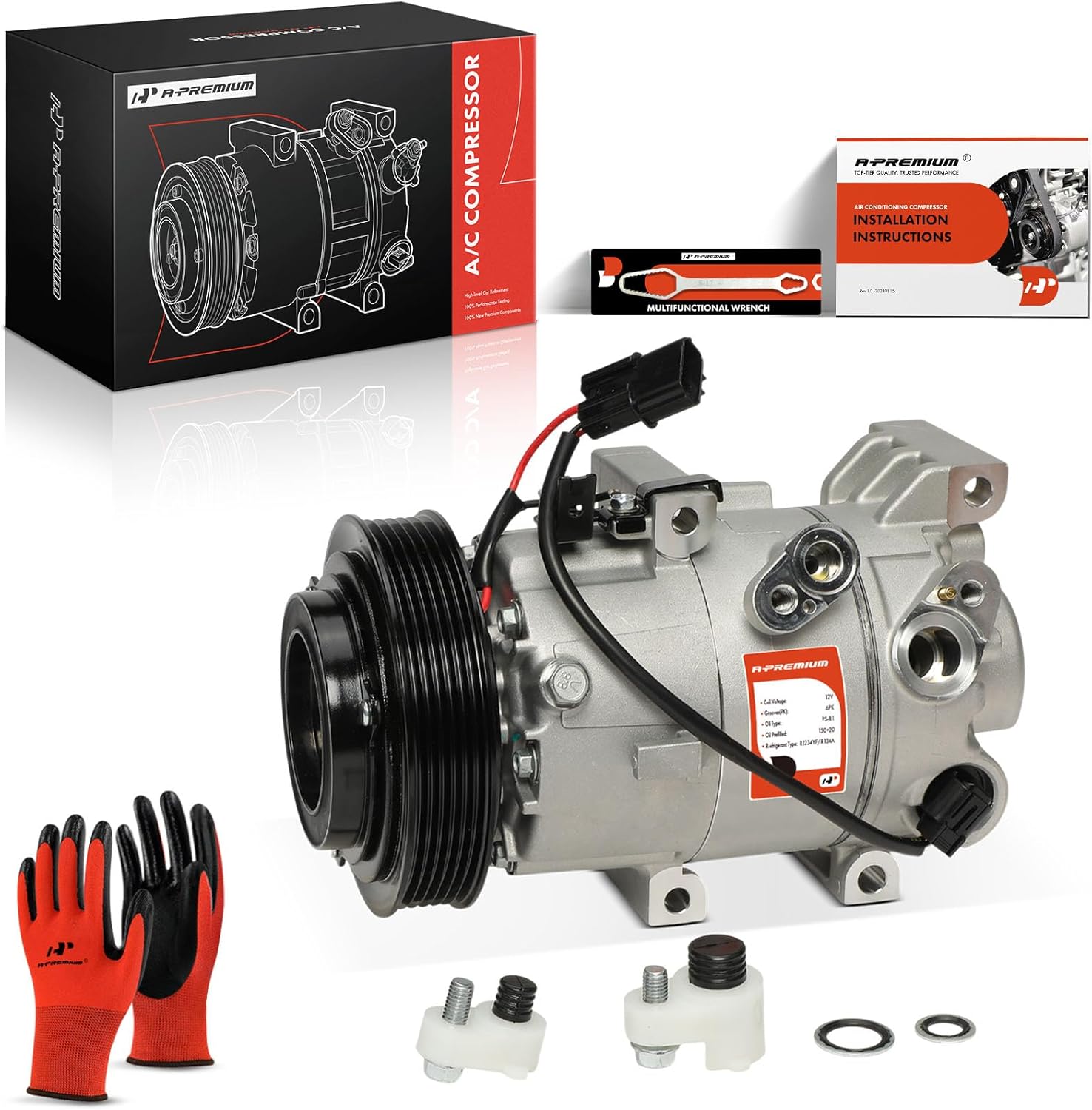 A-Premium Air Conditioner AC Compressor with Clutch Compatible with Hyundai Accent 2018-2019 & Kia Rio 2018-2019, with 3-Blade Terminal, Not 2-Blade