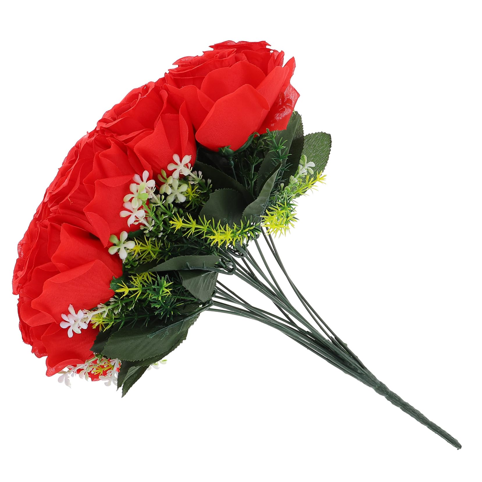 HYTROVE 仿真バラ花束 墓地用人工花 メモリアルセレモニー用の再現性豊かな装飾品 多目的グリーンデコレーションにな持続するお供え花束 赤色