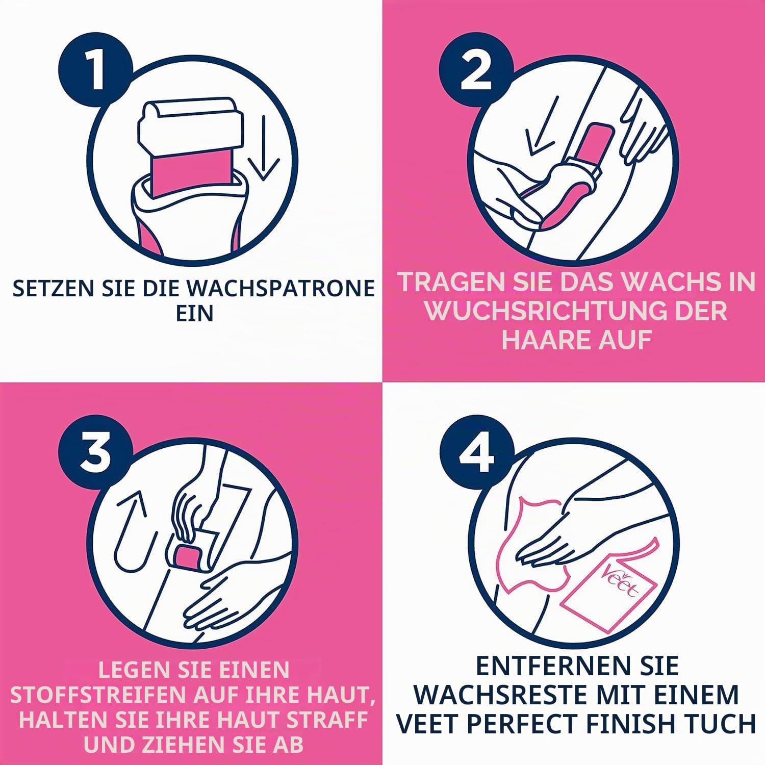 Veet Set mit 4 Nachfüllpackungen Wachs EasyWaxTM – Arme & Beine, Sheabutter, 50 ml