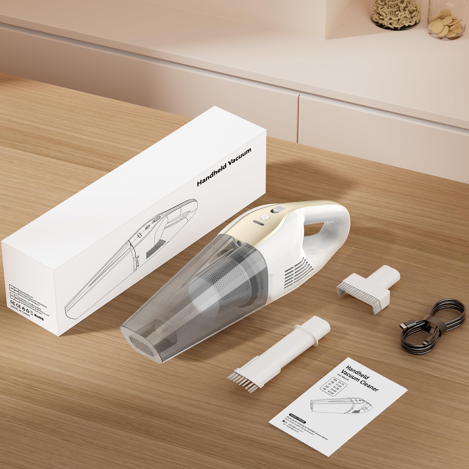 Aspirapolvere portatile senza fili 9500Pa con batteria 6000mAh e filtro HEPA lavabile, secco/umido per auto, peli animali e materassi, luce LED, autonomia fino a 30 min