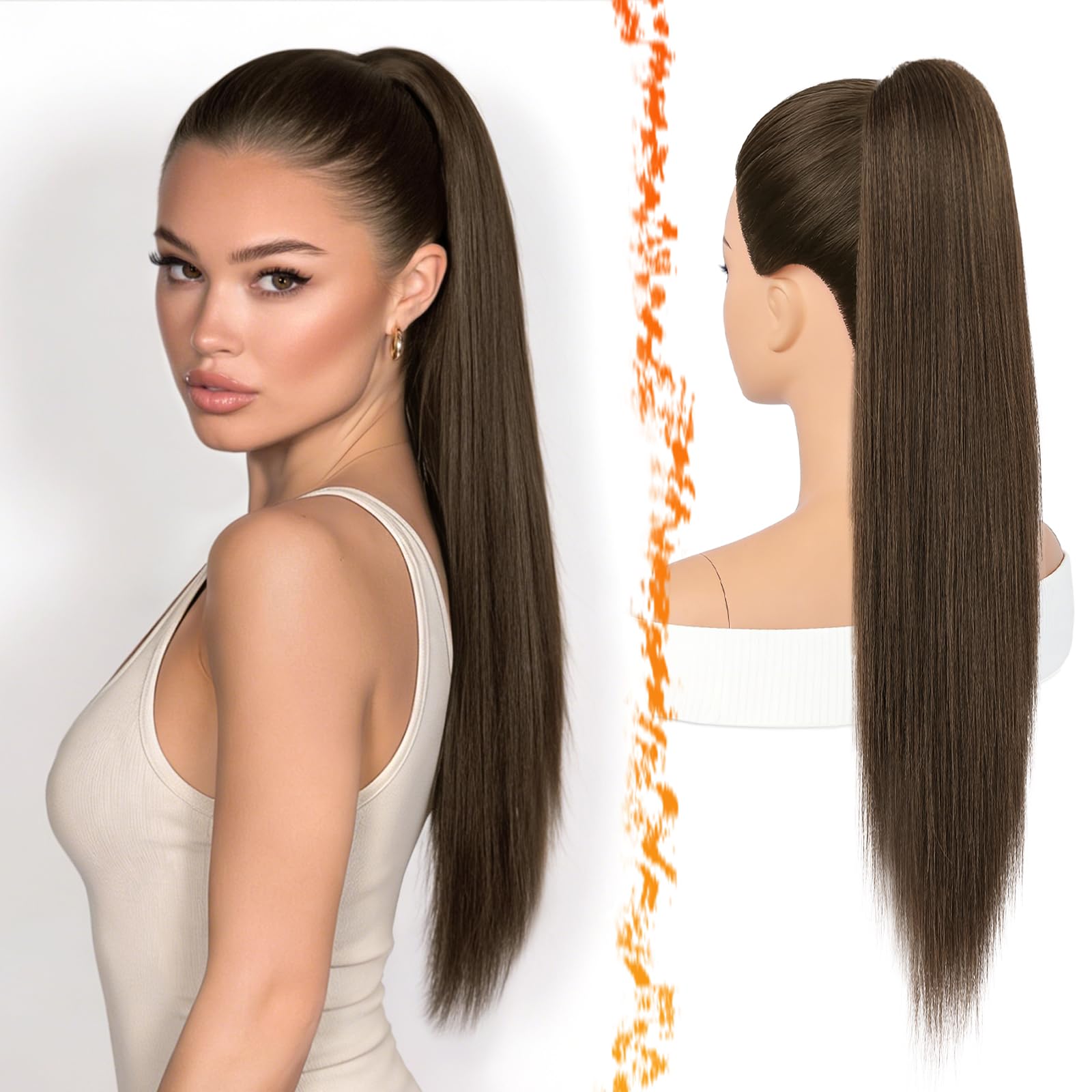 BARSDAR Liso Coleta Postiza Extensiones Pelo, 40cm Corta Liso Marrón Oscuro Cola de Caballo Extension con Cordón Natural Sintética Cheer Posh Ponytail Extensiones Postizos Fiestas Cheer Competition — view 24