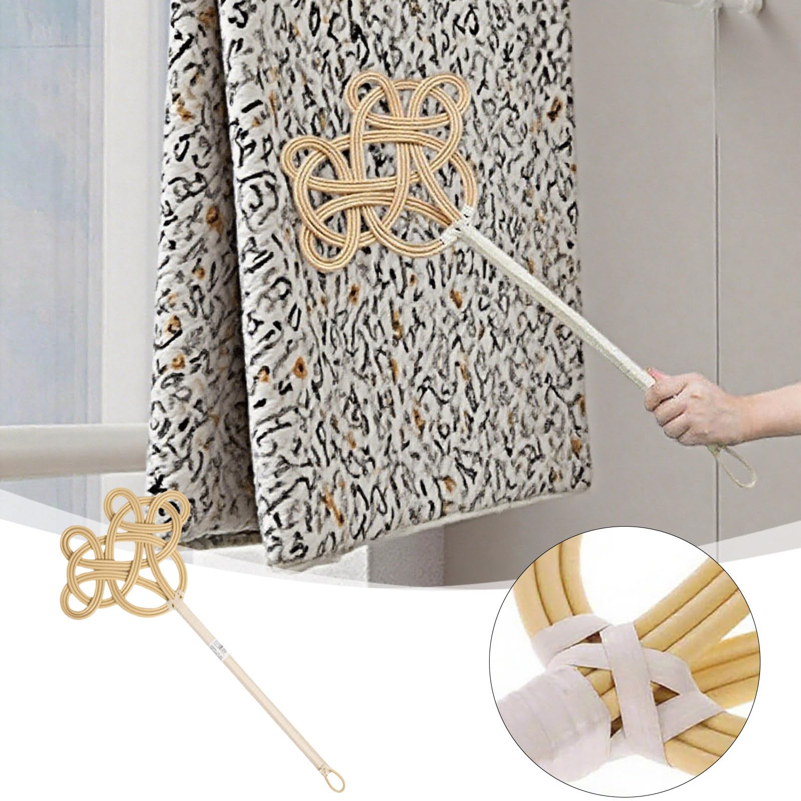 2026 Battitore per tappeti in rattan, frusta manuale per tappeti con manico manuale per spolverare tappeto manuale (beige, 60 cm) per Natale
