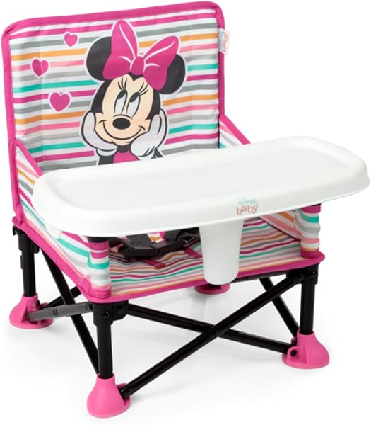 Bright Starts, Elevador Portátil Pop 'N Sit Disney Minnie Mouse, Uso Interior y Exterior, Asiento de Suelo con Bandeja para Comer, 6 Meses a 3 Años - 1
