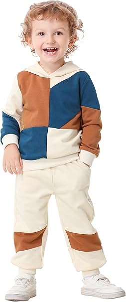 Volunboy Babyjongenskleding 2-delig, kleurblokkerende hoodies sweatshirt en broek herfst winter outfits set, 2-3 jaar
