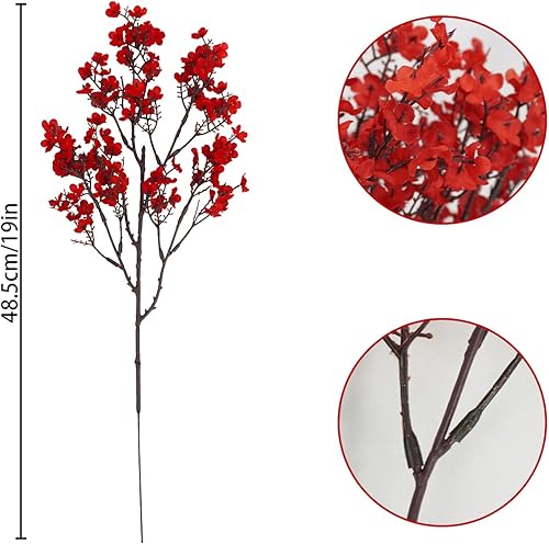 Miniatura 5 de Uieke 15 piezas de flores artificiales de aliento de bebé, flores artificiales de seda roja de tacto real, ramo de gypsophila para Navidad,