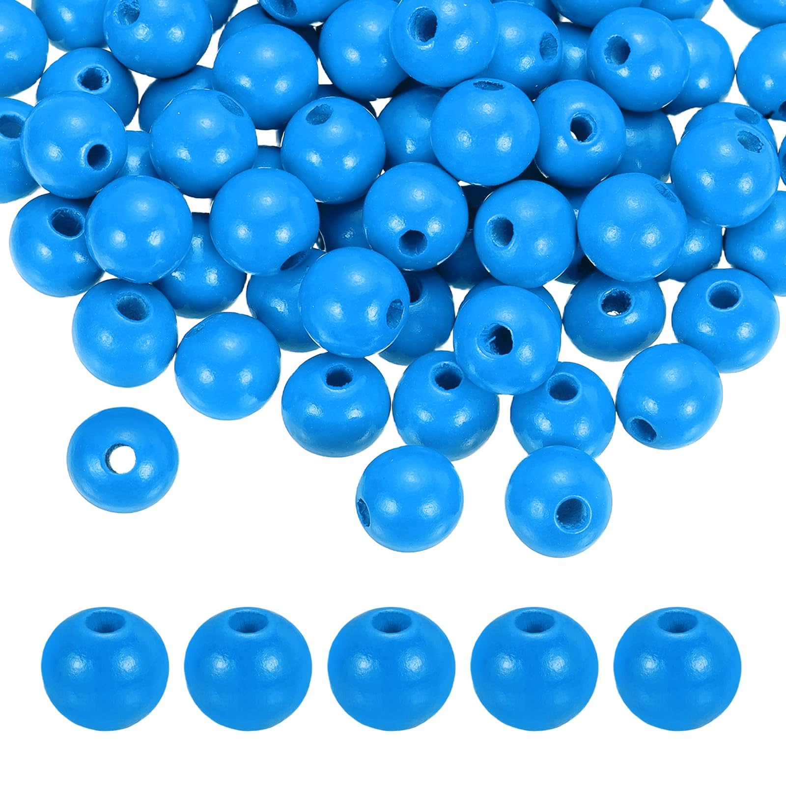 sourcing map 100pcs Dark Blue Colored Wooden Beads 16mm Dia. 4.3mm Hole Large Round Natural Dyed Wood Loose Spacer Ball Bulk for DIY Bead Crafts Making Home Decor