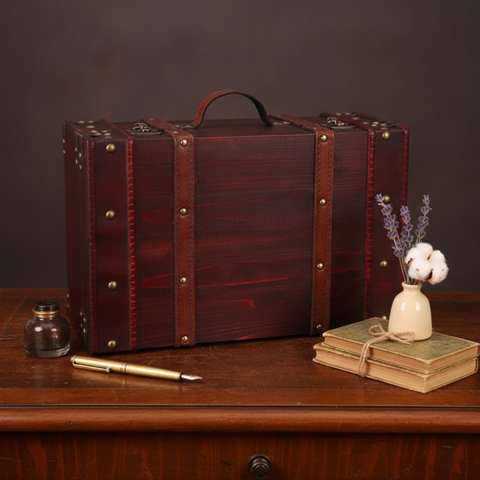 Portaoggetti Vintage Baule in Legno Elegante Baule con Manico per Operatori di Fotografia