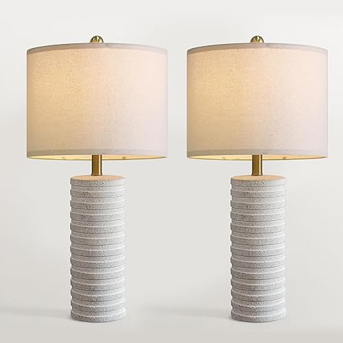 Miniatura 8 de PoKat Juego de 2 lámparas de mesa de cerámica de granja de 27 pulgadas para dormitorio, lámparas rústicas para mesitas de noche, lámparas de noche