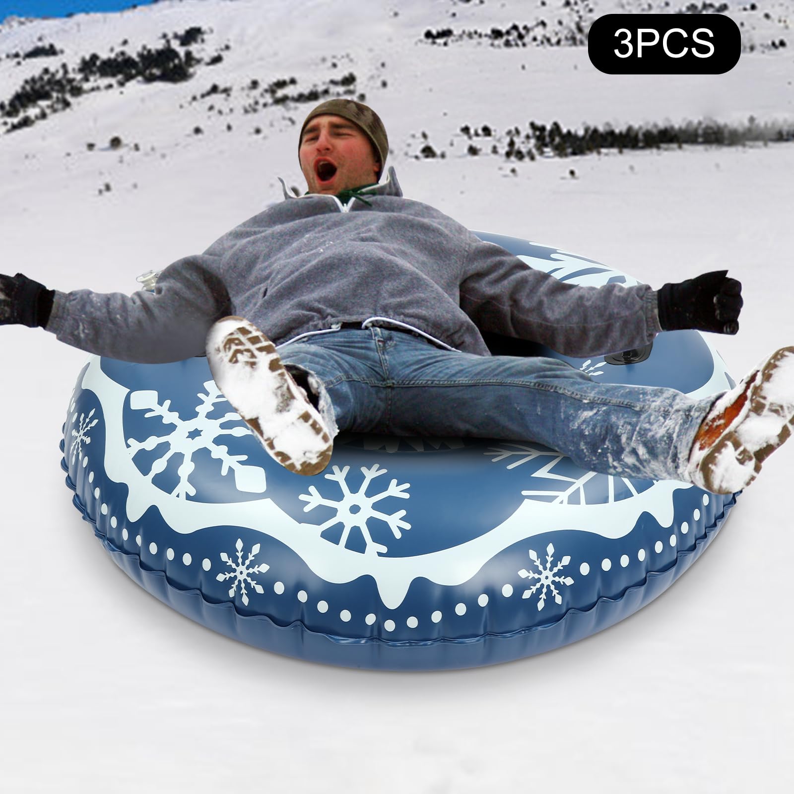 3PCS Snow Sleds Snow Tubes for Sledding,Snow Sleds for Kids and Adult,PVC Ski Circle,Inflatable Sled,Diameter 40inch(Minimum Temperature Resistance: -25?/-13°F)