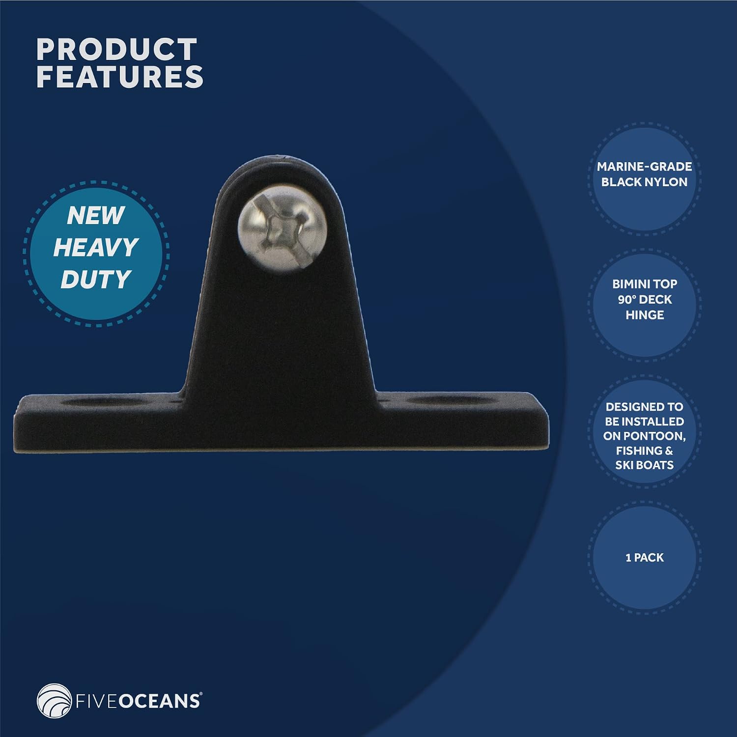 Five Oceans 8-Piece Bimini Top Hardware 2 Bow Set Fitting Fit 7/8-inch - Marine Bimini Top 90 Degree Deck Hinge, Jaw Slide, External Eye End - Heavy-Duty Black Nylon - FO3847-C2