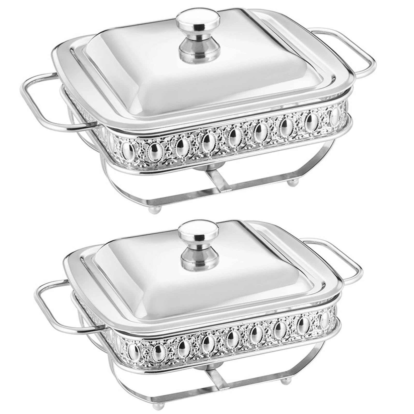 Juego de ollas calientes para calentar buffet: estufa para calentar alcohol para buffet, equipo de contenedor para calentar buffet y servidor para buffet, estufa con placa calef(Size:1.8L,Color:Plata)