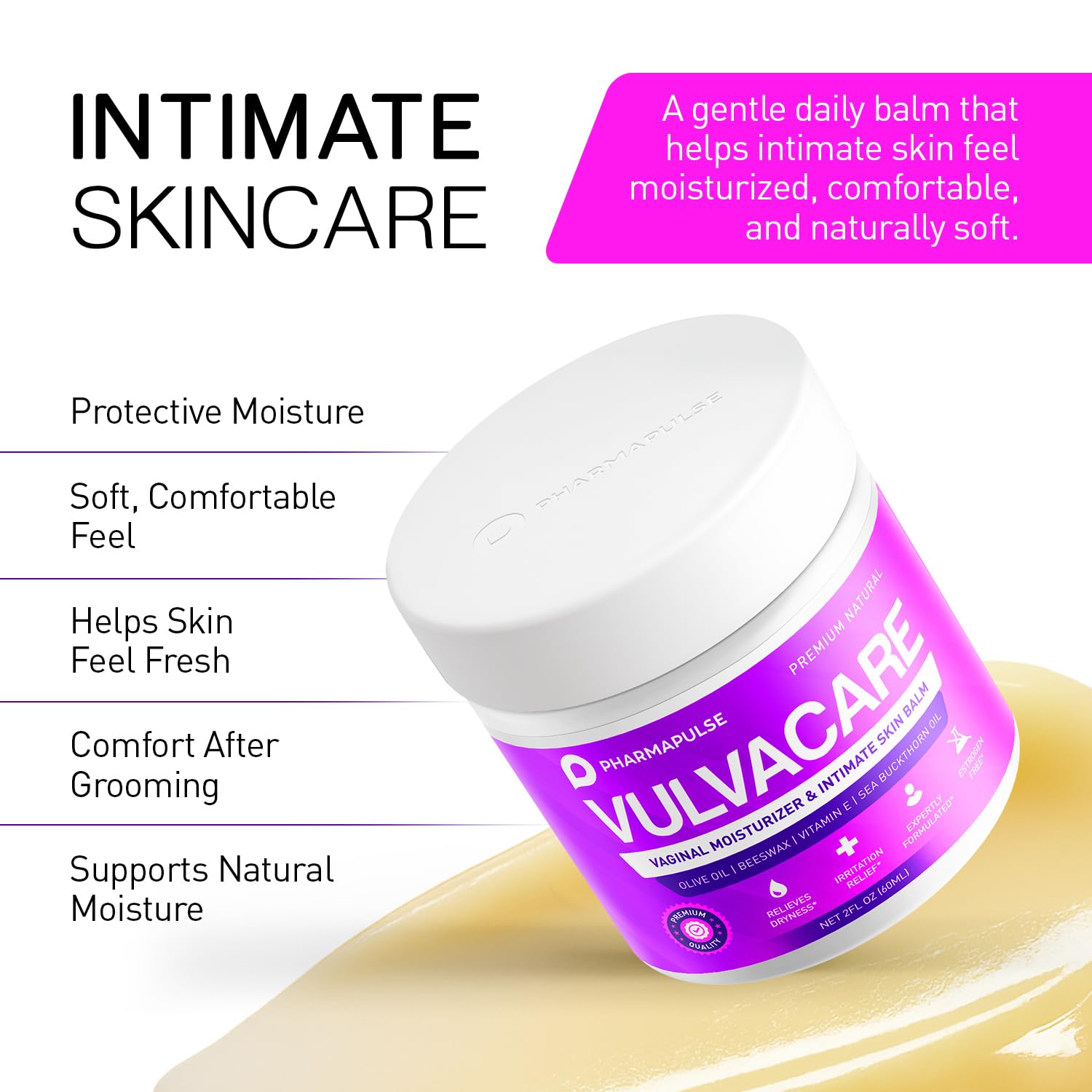 Pharmapulse Vaginal Moisturizer, Vulva Balm Cream, Intimate Skin Care, Menopause Support - Relieves Dryness, Itching, Burning, Redness, Chafing, Odor, Irritation - Estrogen Free 2oz - Image 5