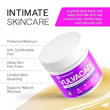 Pharmapulse Vaginal Moisturizer, Vulva Balm Cream, Intimate Skin Care, Menopause Support - Relieves Dryness, Itching, Burning, Redness, Chafing, Odor, Irritation - Estrogen Free 2oz