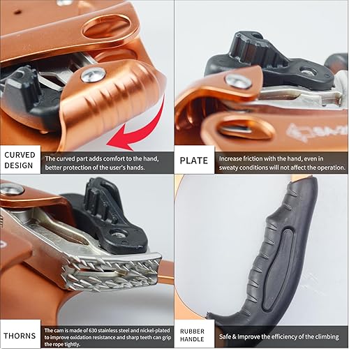 Miniatura 45 de Ascensor de mano CE, equipo de engranaje de rapel de 308.6 lbs con mango de goma ergonómico para arbolista de árboles de escalada en roca, negro