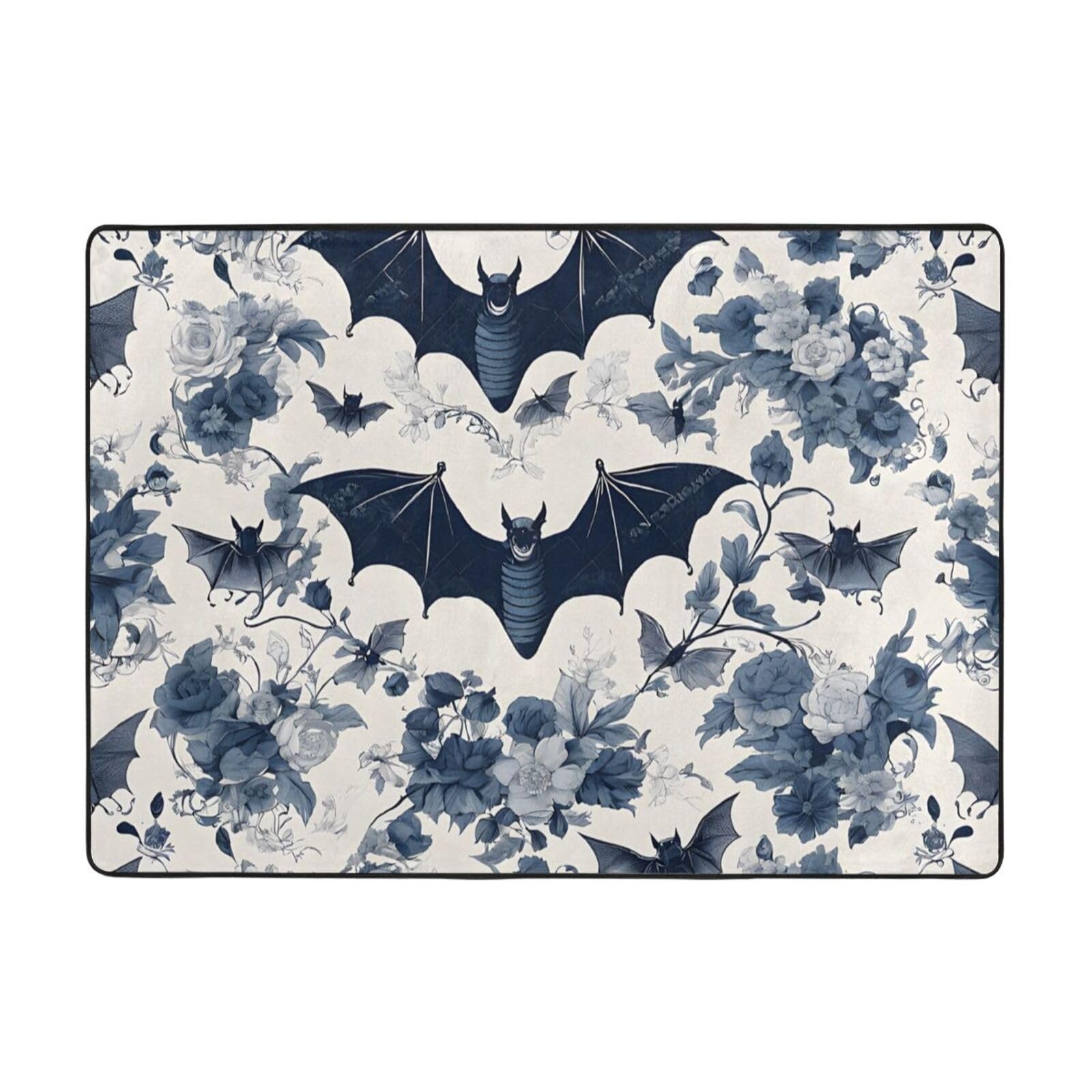 Bat Pattern Print Living Room Anti Slip and Absorbent Carpet, Indoor Bedroom Bed Floor Mat, Ultra Soft Washable Carpet 80x58 in