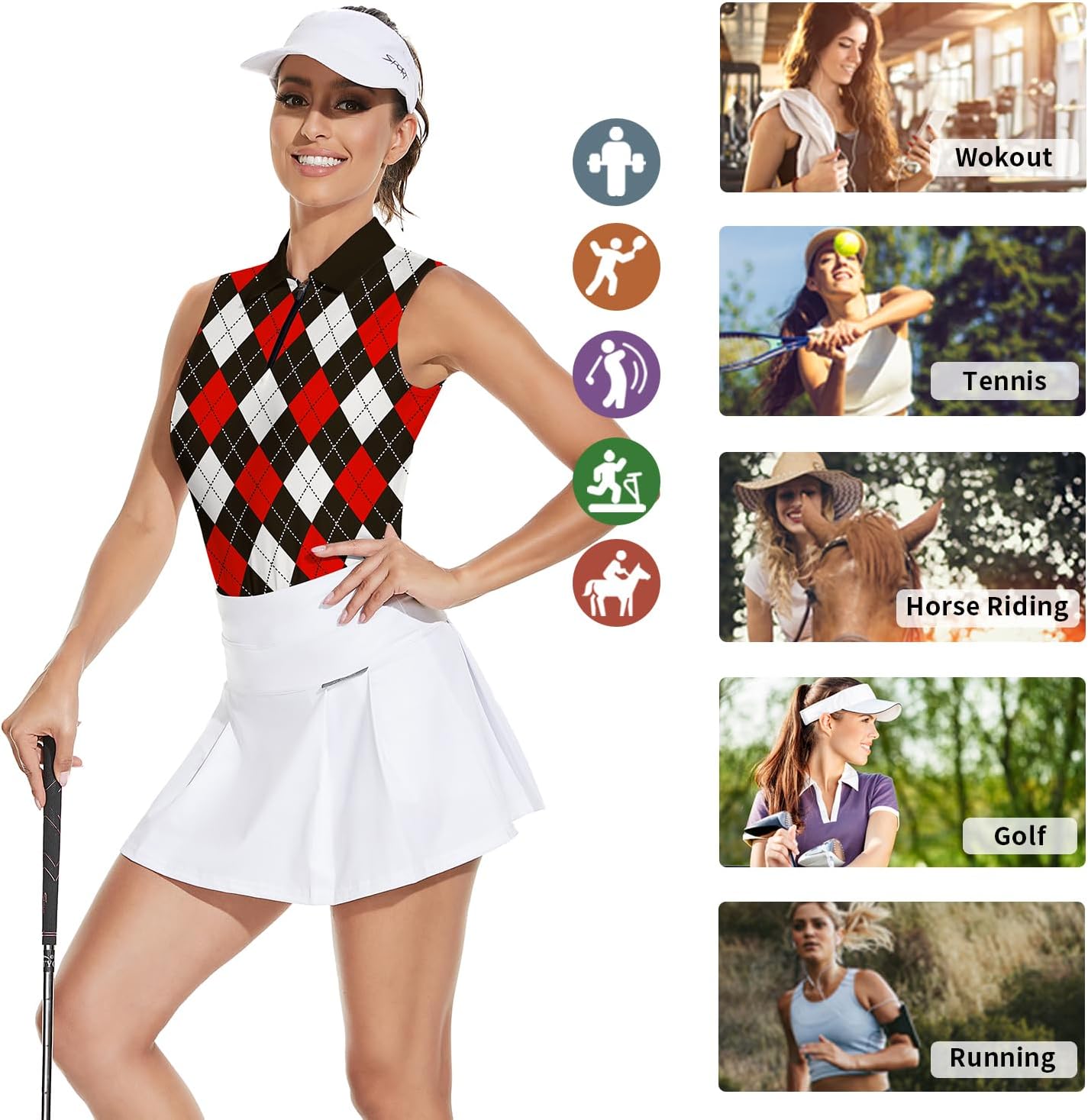 Soneven Womens Sleeveless Golf Shirt Moisture Wicking Athletic Golf Tank Top Printed Polo Tennis Shirts (XS-3XL) - Image 5