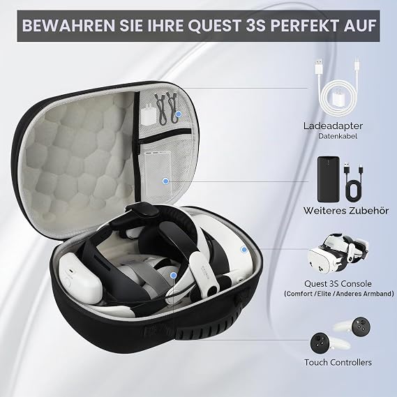 Bag for Meta Quest 3S/3/2 Eva Hard Case Compatible with BOBOVR M3 Pro/Kiwi Design/AMVR Headband Headset Controller & Accessories VR Travel Protection Organizer Case/Suitcase/Bags (Bk)