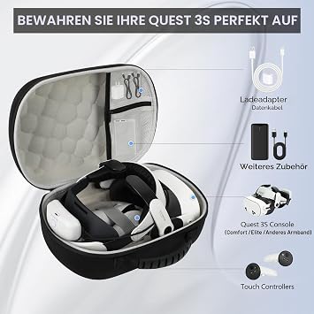 Bag for Meta Quest 3S/3/2 Eva Hard Case Compatible with BOBOVR M3 Pro/Kiwi Design/AMVR Headband Headset Controller & Accessories VR Travel Protection Organizer Case/Suitcase/Bags (Bk)