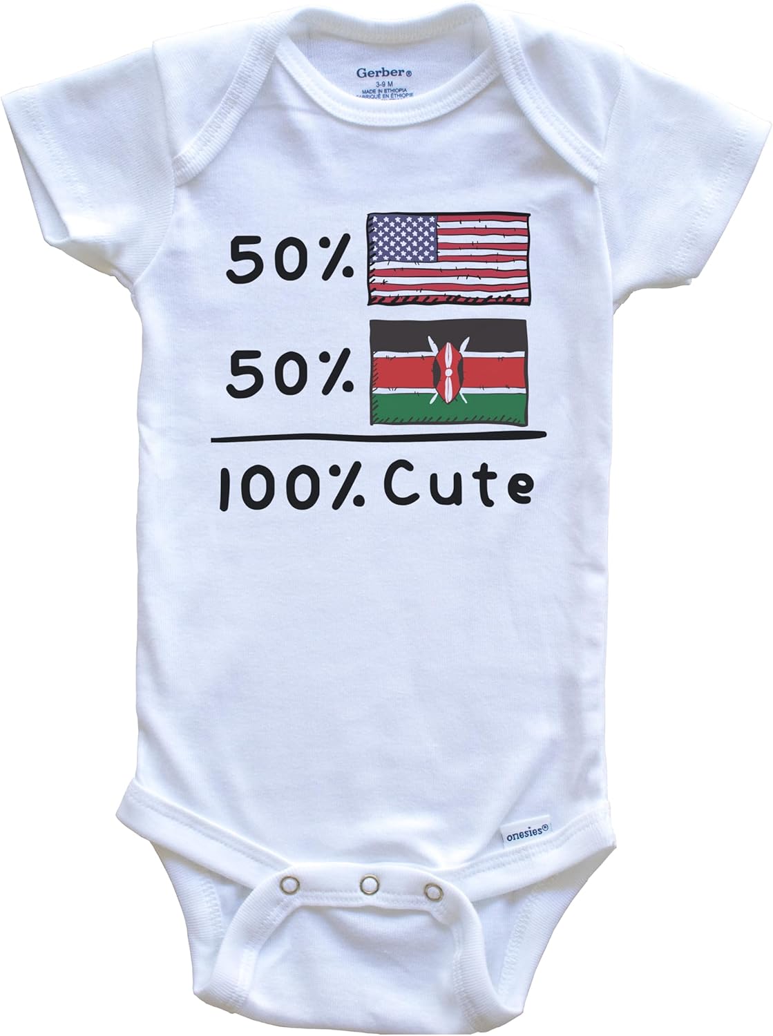 Really Awesome Shirts 50% American 50% Kenyan 100% Cute Kenya USA Flags One Piece Baby Bodysuit