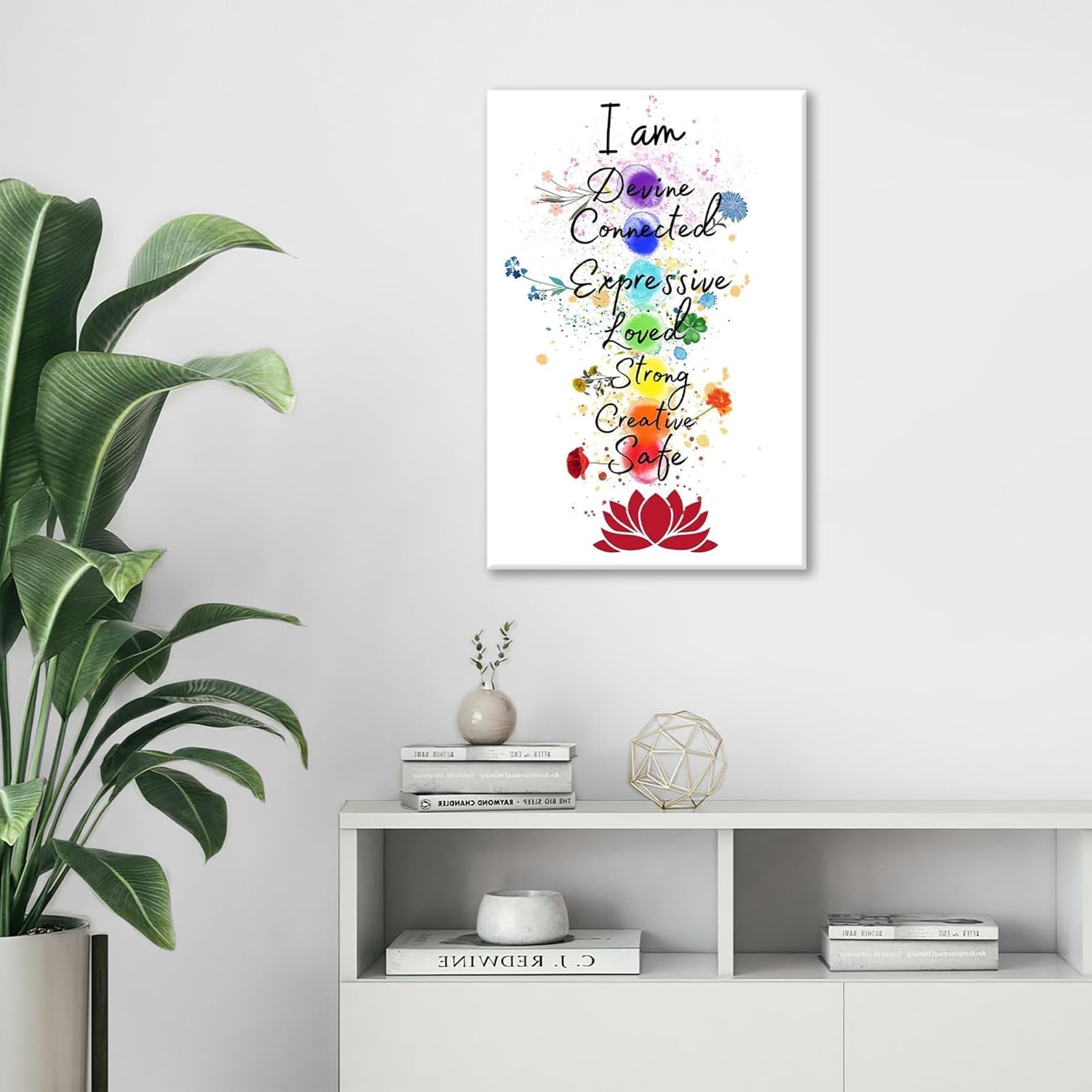 Lotus Floral Pictures Wall Art, Floral Zen Wall Decor, Inspirational Quote Framed Painting, Yoga Spa Canvas Artwork for Meditation Room Bathroom Bedroom Living Room Decorations 24L'' × 16W''