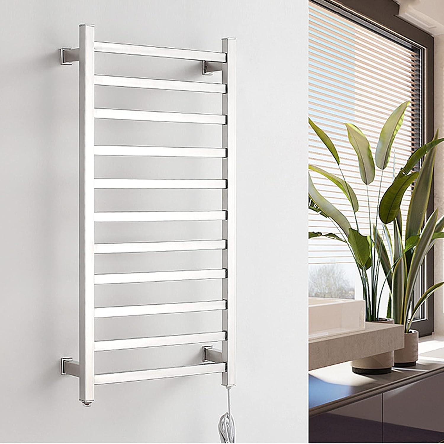 Towel Warmer Wall-Mounted 11 Bar Electric Heated Towel Rail Radiator, 304 Stainless Steel Electric Heated Towel Rack Bathroom Drying Rack, Polished Finish,Hardwired (Plug in)
