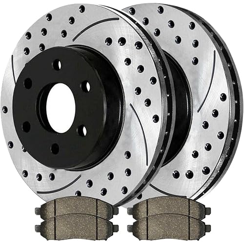 AutoShack SCDPR41414414141094 Front Drilled Slotted Brake Kit Rotors Black and Ceramic Pads Pair of 2 Driver and Passenger Side Replacement for Nissan Frontier Xterra Pathfinder Suzuki Equator 4WD RWD