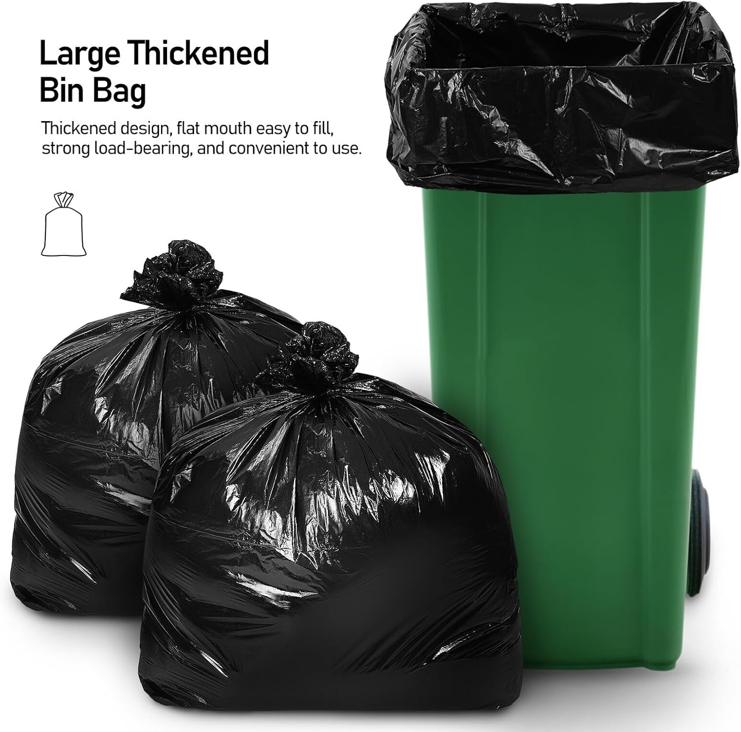 jojofuny 50pcs Heavy Duty Large Trash Bags Thickened PE Garbage Can Liners Tear Resistant Black Contractor Bags for Waste Lawn Leaves Kitchen Bathroom