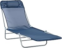 Vista 1 de Outsunny Silla Tumbona Plegable, Silla de Bronceado para Piscina, Silla de Salón al Aire Libre con Respaldo Reclinable, Asiento de Malla Azul