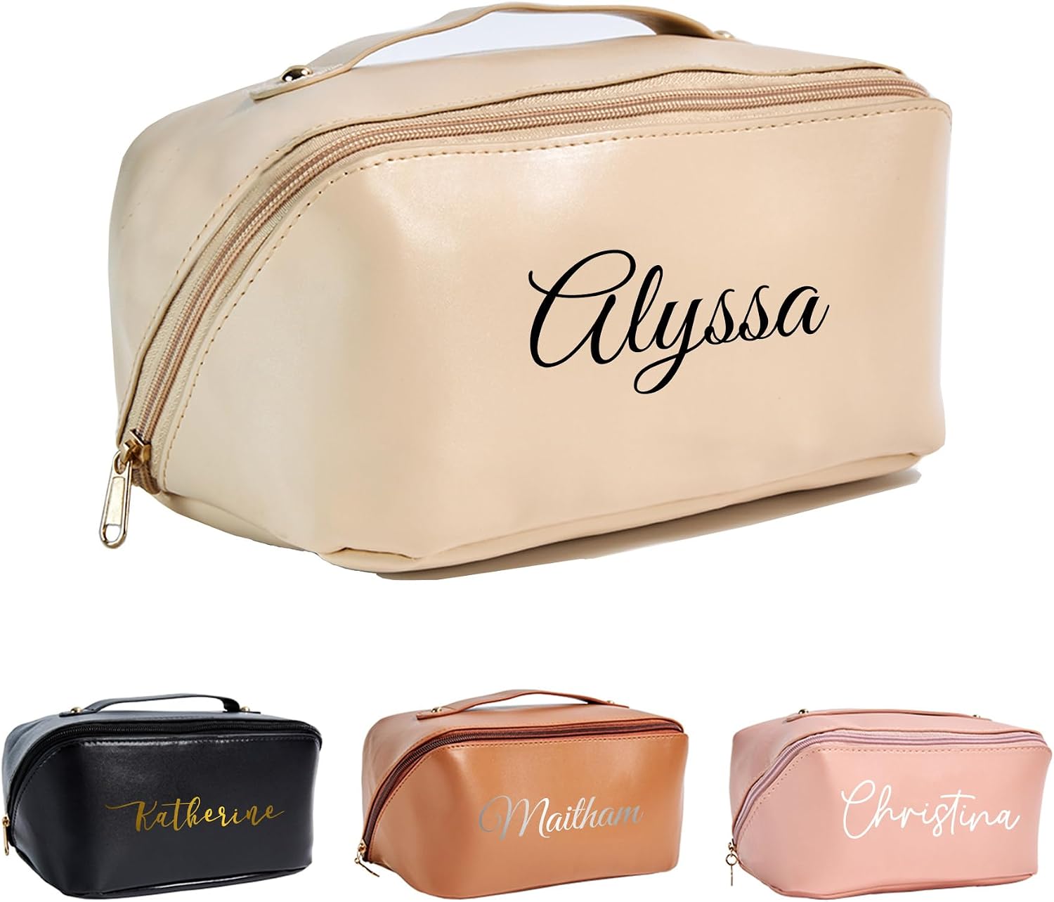 Roycraft Personalized Makeup Bag Large Capacity Toiletry Bag Travel Cosmetic Bags for Women Gifts Portable for Girls Custom Name