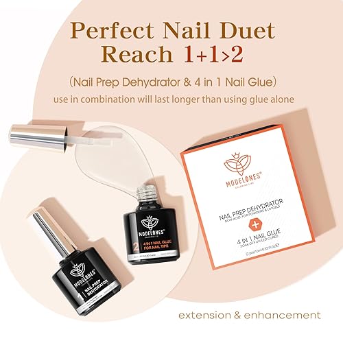 Miniatura 7 de modelones Kit de gel de pegamento de uñas 4 en 1 y preparación de uñas de gel deshidratante, juego de capa superior y base de gel que no se limpia