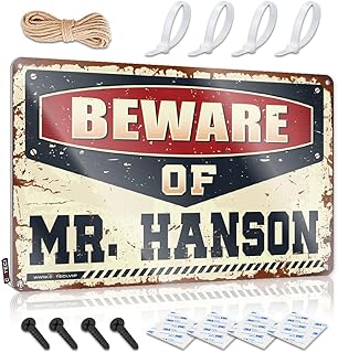 Garage Signs for Men Funny Beware of Mr. Hanson Tin Sign Funny Warning Signs Bedroom Door Decor(30X40CM)