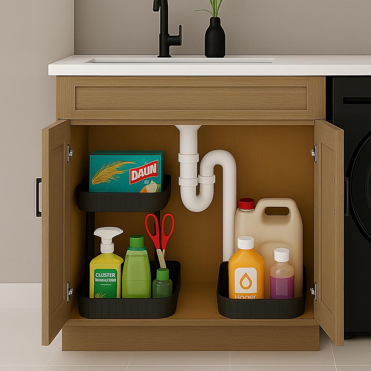 Kitchen Sink Cabinet, 33" Sink Base Cabinet, 1 Dummy Drawer, 2 Soft Close Doors, Shaker, Paint, Unassembled, RTA for Kitchen, Laundry Room (White Oak and MDF Door, 33" W X 34 1/2" H X 24" D)