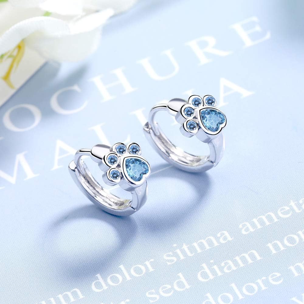 Cubic Zirconia Dog Paw Small Hoop Earrings for Women Dainty Blue Crystal Huggie Earring Puppy Cat Paw Hoop Earrings Trendy Pet Lovers Gifts - Image 6