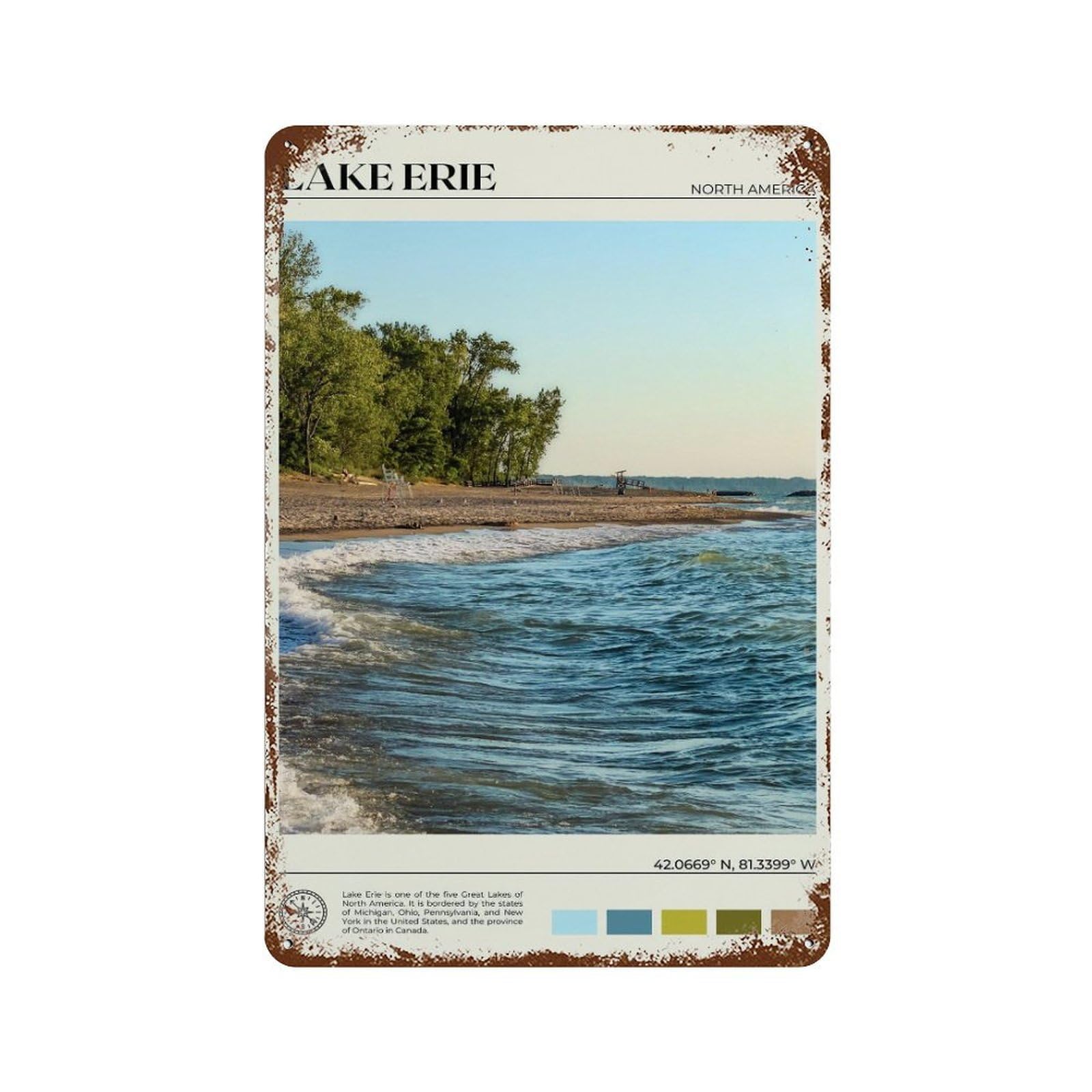xiaoxiaoshen Real Photo Lake Erie Decor Wall Decor Art Metal Tin Poster Modern Home Decor Art Home Bar Shop Decorations Vintage Sign 30x20cm