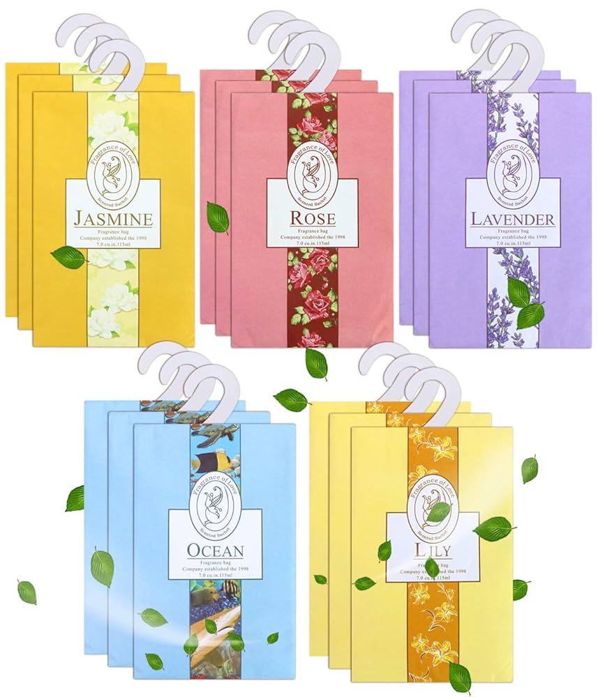 Wardrobe Aromatherapy Clothes Hanger, Fragrance Sachets Bags, Scented Bags For Wardrobe, Hanging Scent Bag, Wardrobe Air Freshener, Sachets Buds Bag, Scented Bags, 2 X Rose, 2 X Ocean
