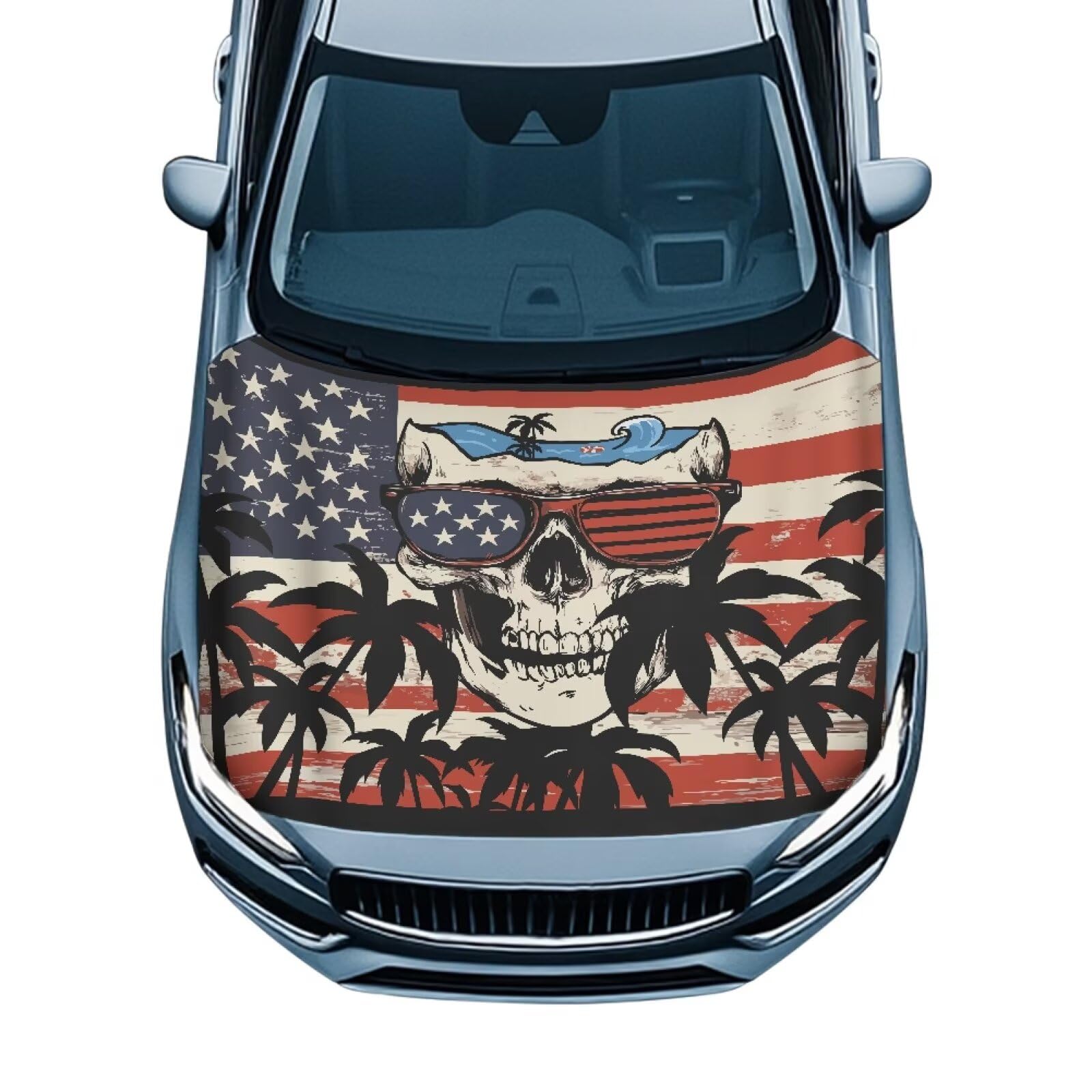 American Skeleton Car Windshield Sunshade Cover, Waterproof Breathable Half Car Cover Blocks UV Rays for All Season - Fit Most Cars, SUV