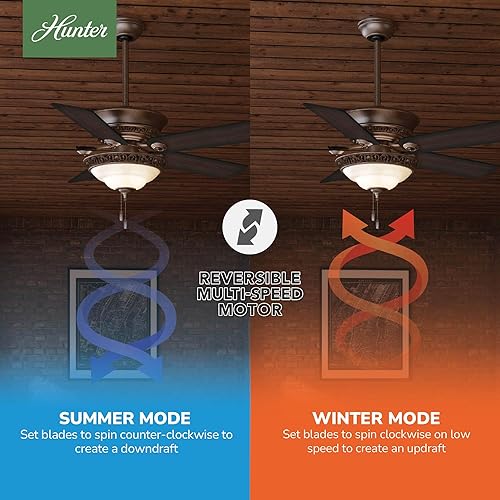 Miniatura 3 de Ventilador de techo con luz Hunter 53200, de 52 pulgadas, al estilo de campo italiano, color cacao