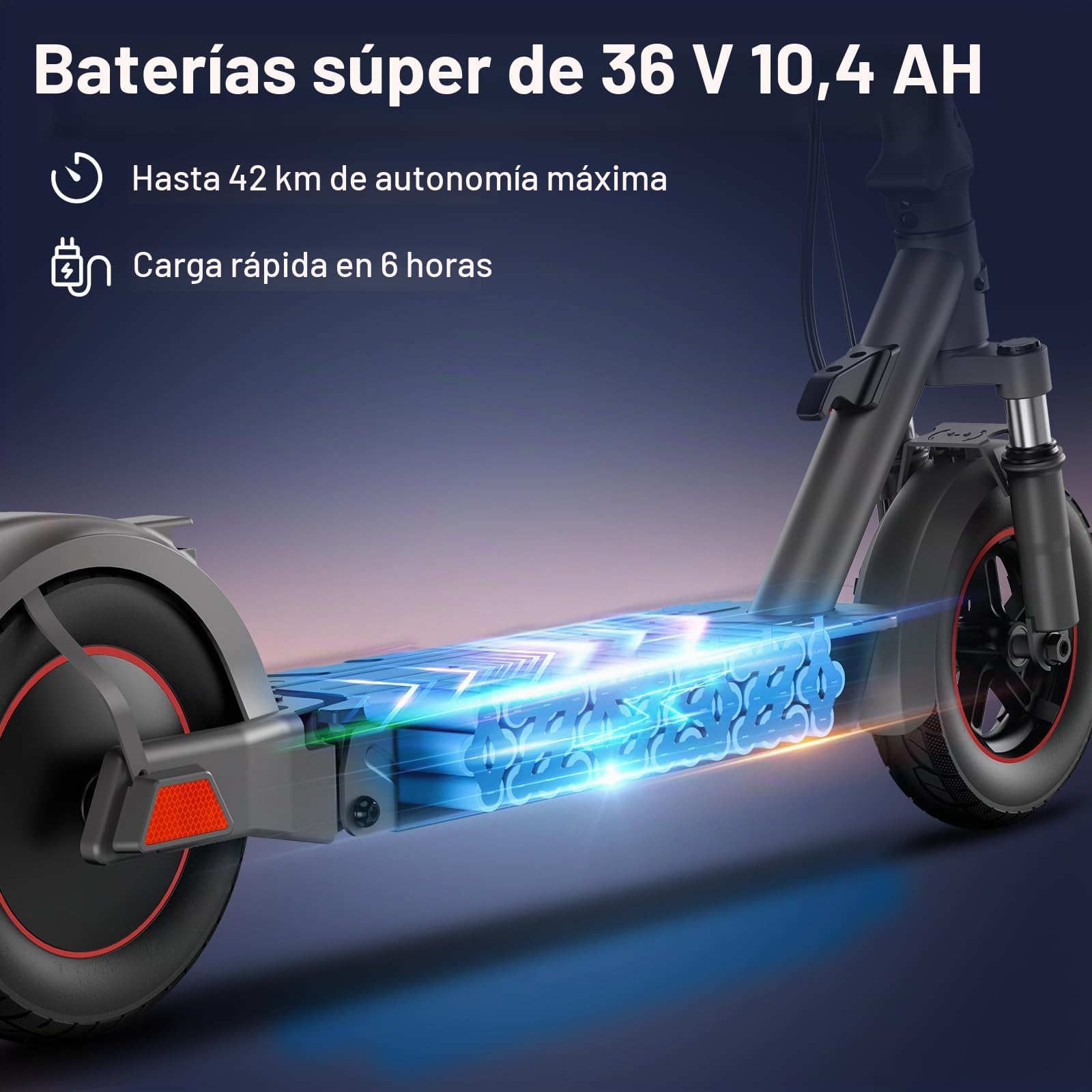 SISIGAD Patinete Eléctrico 10 Pulgadas Scooter Eléctrico Adultos con Suspensión y App, E Scooter 400W Motor 36V 10.4AH Batería 25 km/h Velocidad, Electric Scooter con Doble Freno y Amortiguador