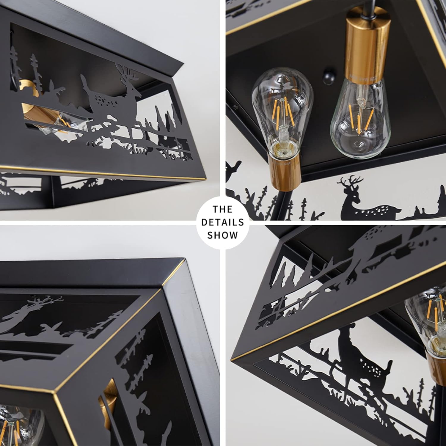 Farmhouse Lighting Flush Mount Ceiling Light Fixture,12.6inch 2-Light Rustic Deer Ceiling Light Fixtures for Hallway Outdoor Porch Entryway Foyer Bedroom Kitchen Lighting (Bulb ​Not Included)