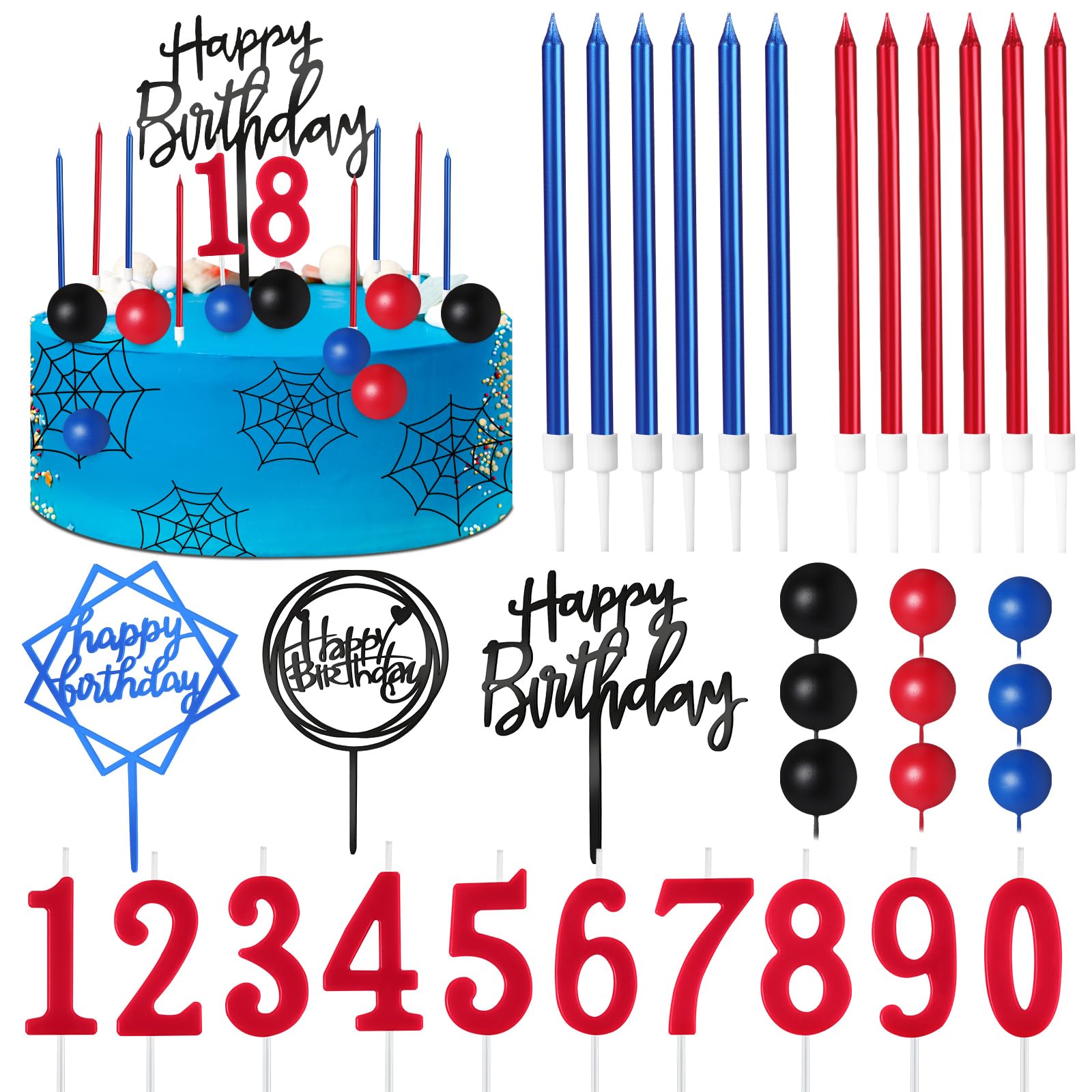 Happy Birthday Cake Toppers - 34 Pcs Candles & Picks -21 Happy Birthday Cake Toppers - 34 Pcs Candles & Picks -21