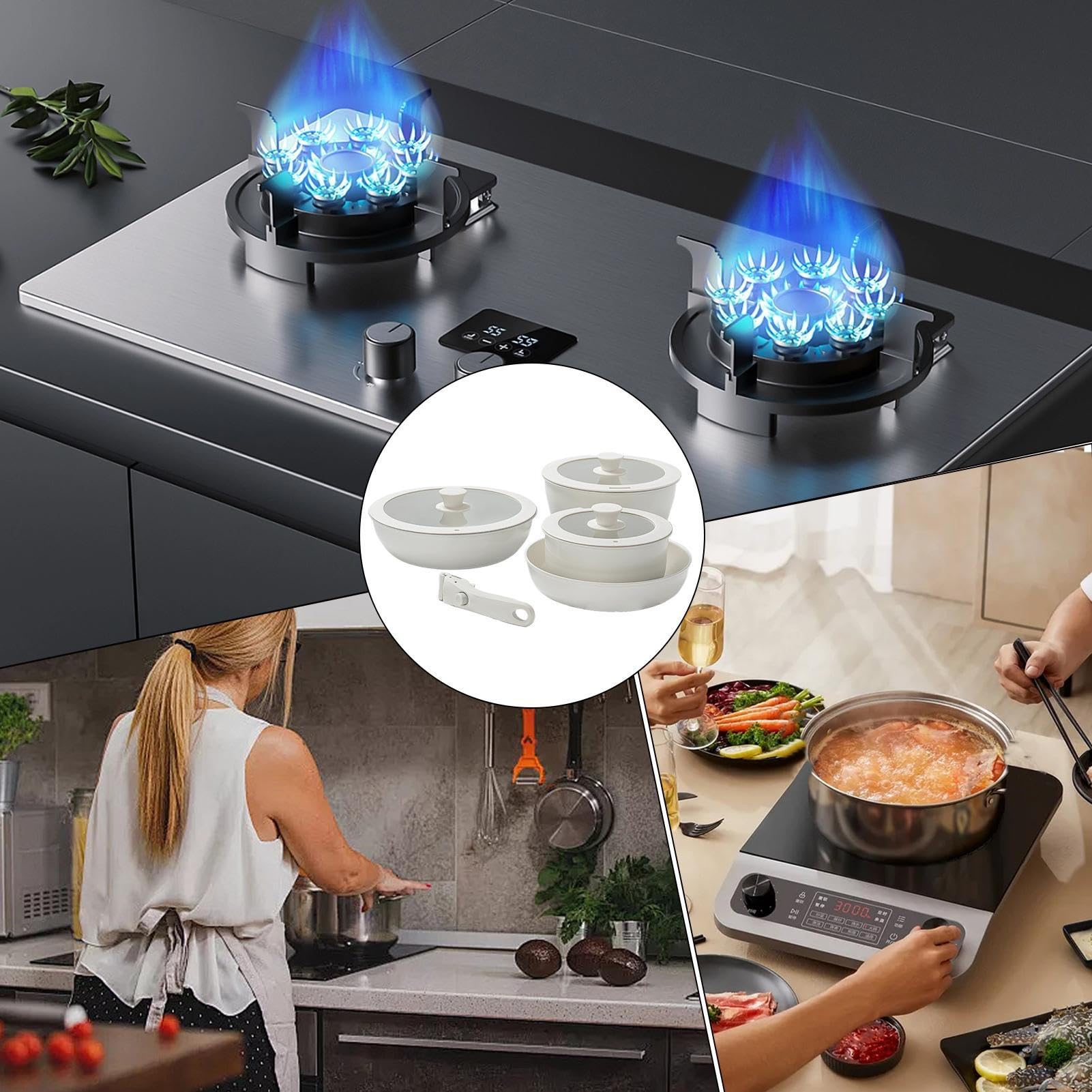 - Und Pfannenset Stapelbares Antihaft-Keramik-Kochgeschirr-Set | Mit Abnehmbarem Griff Induktionsgeeignet Für Herd Backofen Wohnung Haushalt